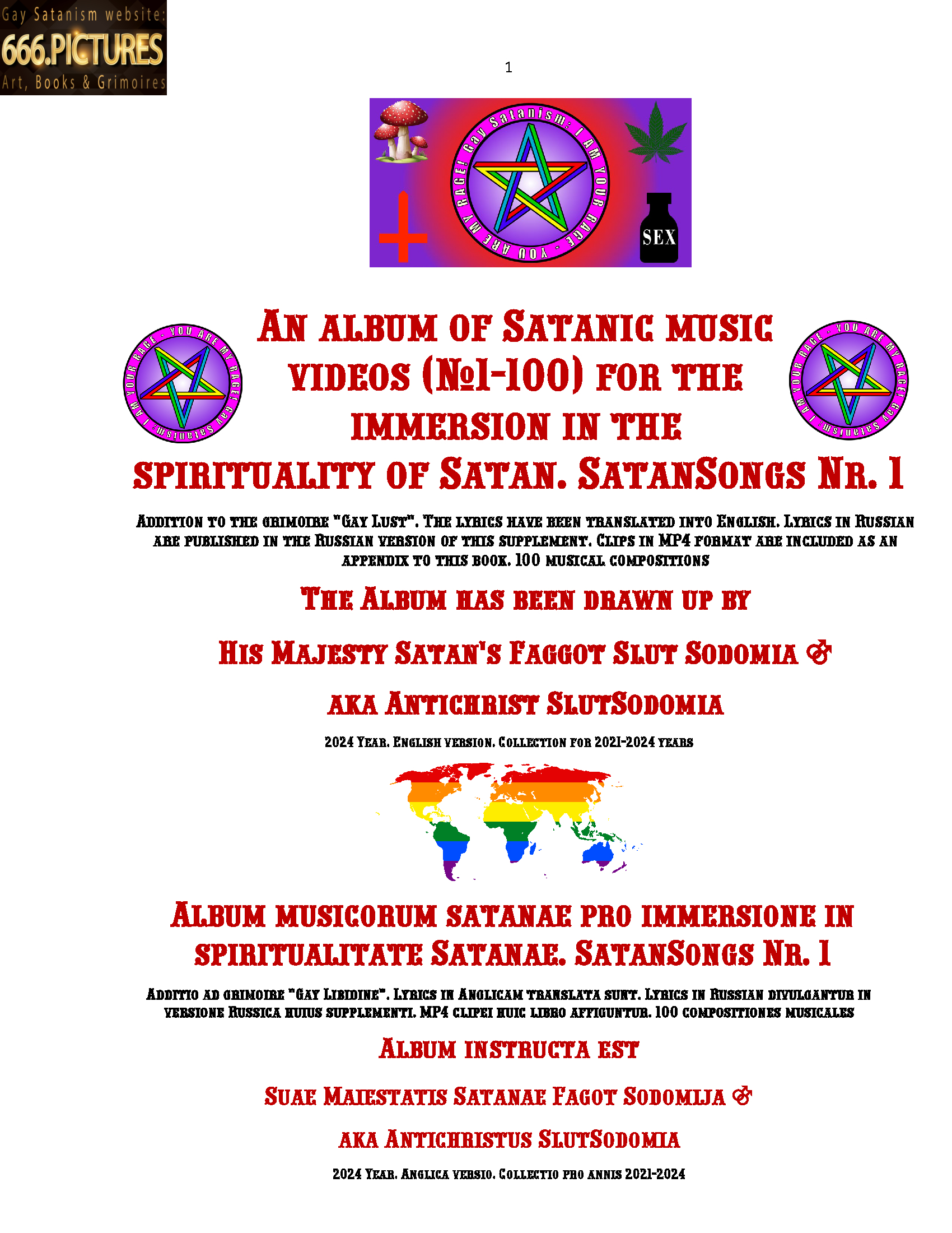 Musical Almanac of Gay Satanism SatanSongs No. 1: Lyrics + posters. An album of Satanic music videos (№1-100) for the immersion in the spirituality of Satan. High quality PDF E-book - Image 2