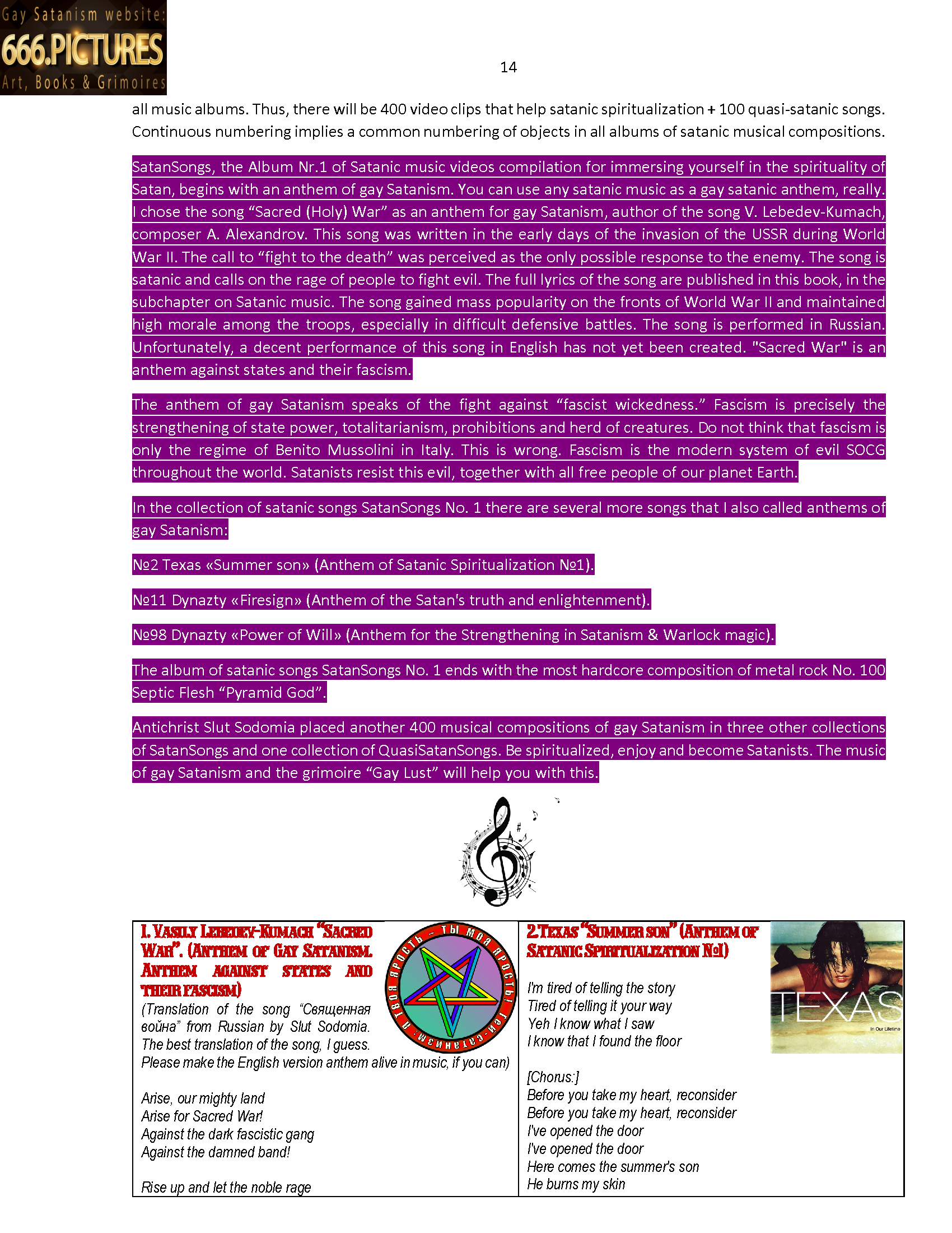 Musical Almanac of Gay Satanism SatanSongs No. 1: Lyrics + posters. An album of Satanic music videos (№1-100) for the immersion in the spirituality of Satan. High quality PDF E-book - Image 11