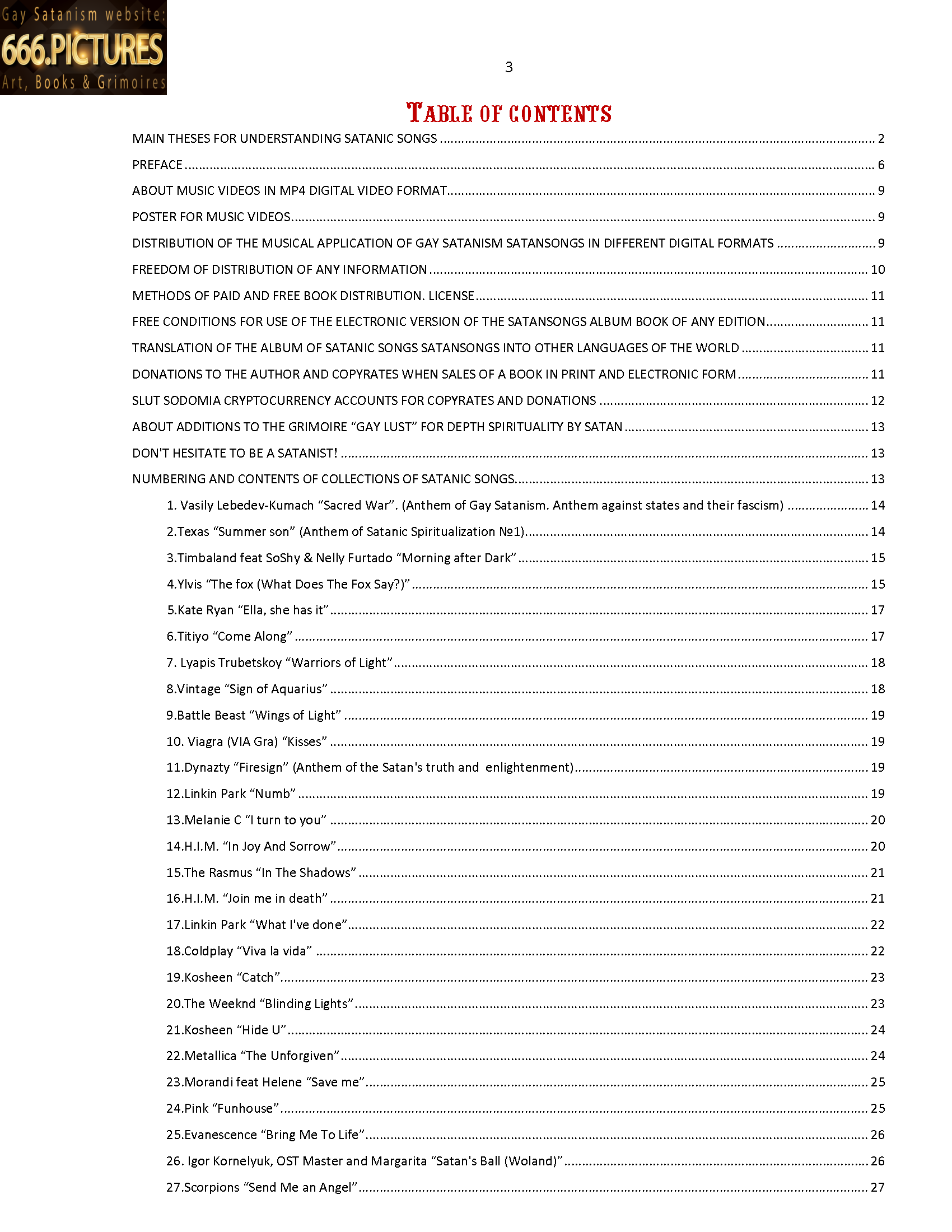 Musical Almanac of Gay Satanism SatanSongs No. 1: Lyrics + posters. An album of Satanic music videos (№1-100) for the immersion in the spirituality of Satan. High quality PDF E-book - Image 4