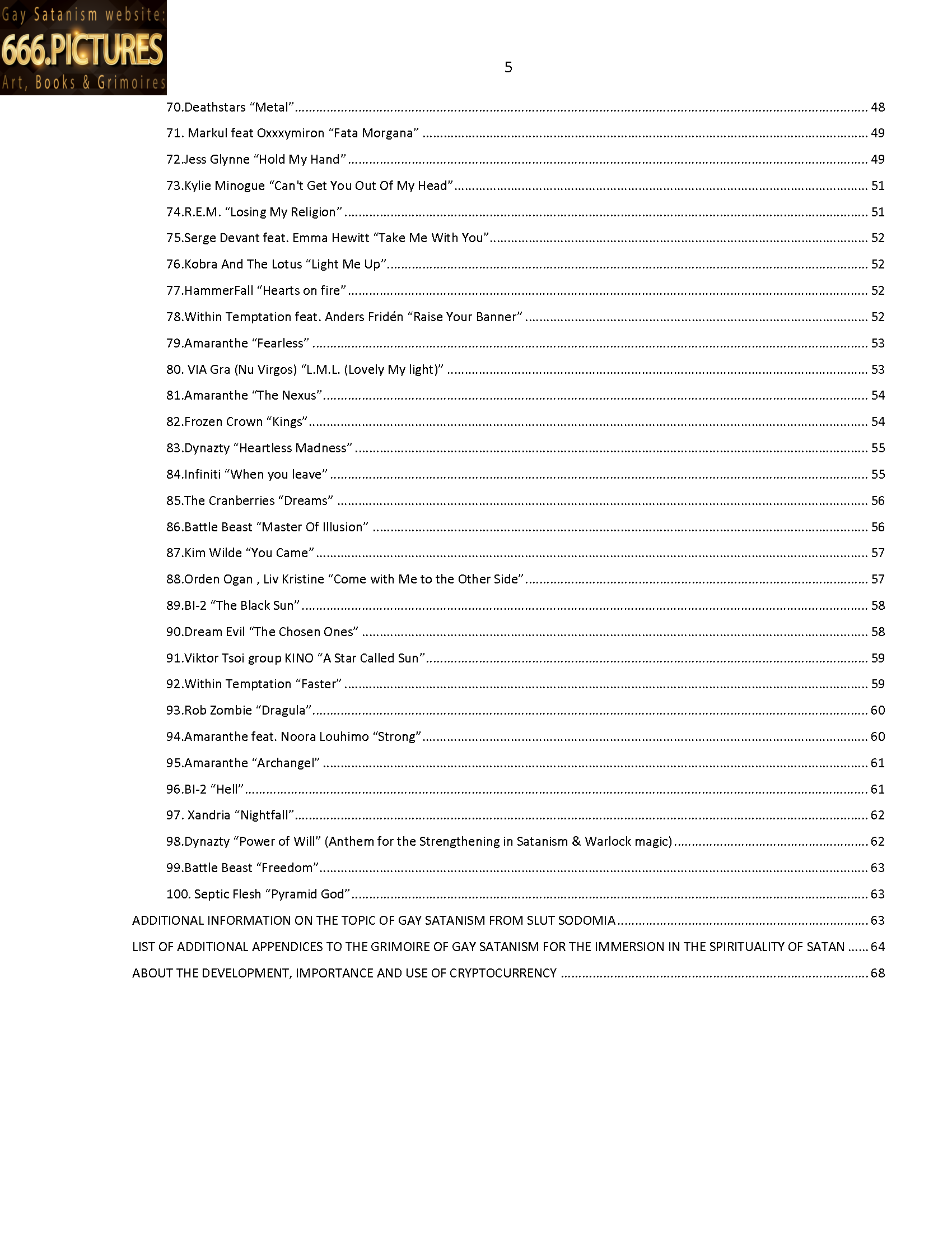 Musical Almanac of Gay Satanism SatanSongs No. 1: Lyrics + posters. An album of Satanic music videos (№1-100) for the immersion in the spirituality of Satan. High quality PDF E-book - Image 6