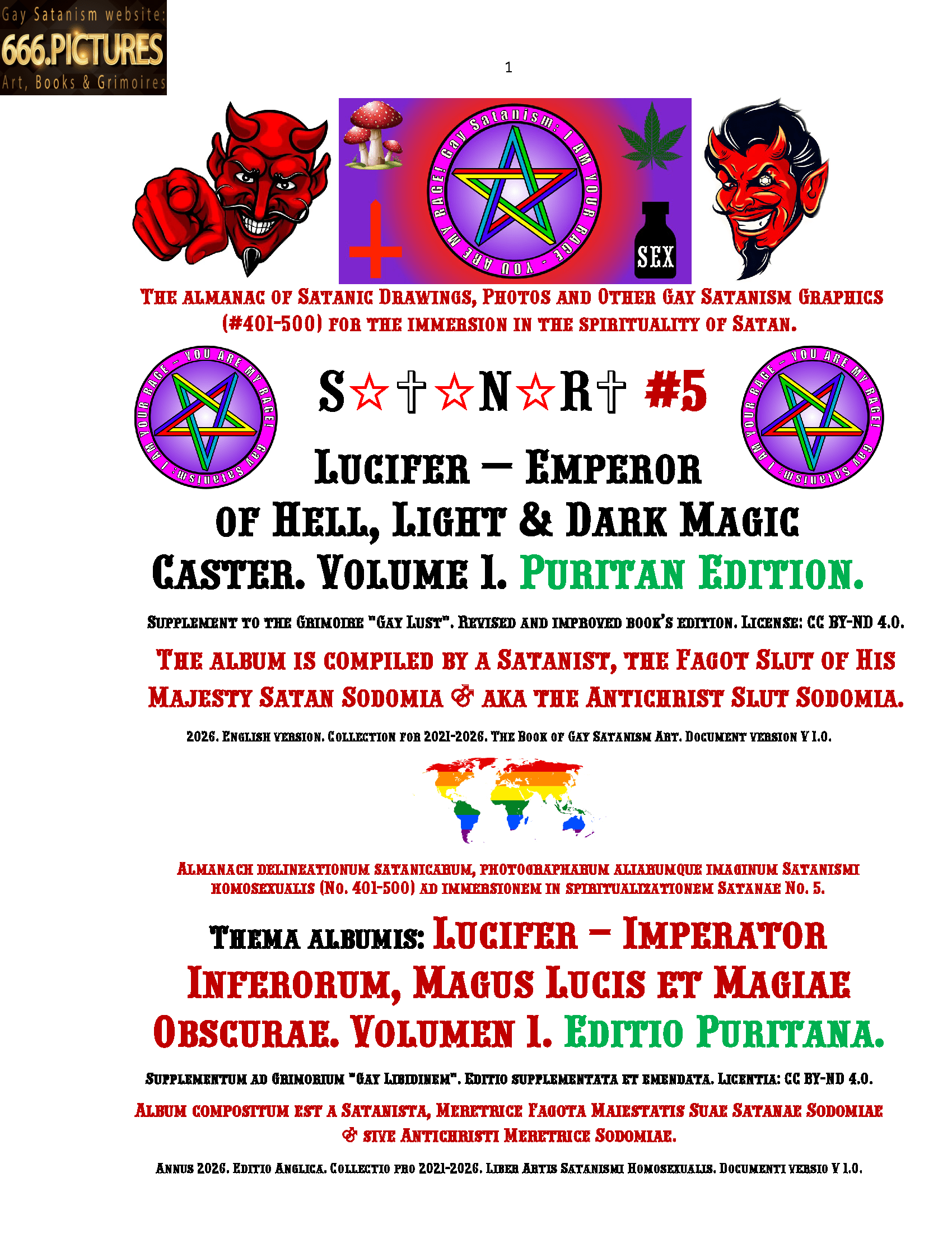 Lucifer — Emperor of Hell, Light & Dark Magic Caster. Volume 1. Puritan Edition. Almanac of Gay Satanism SatanArt No. 5