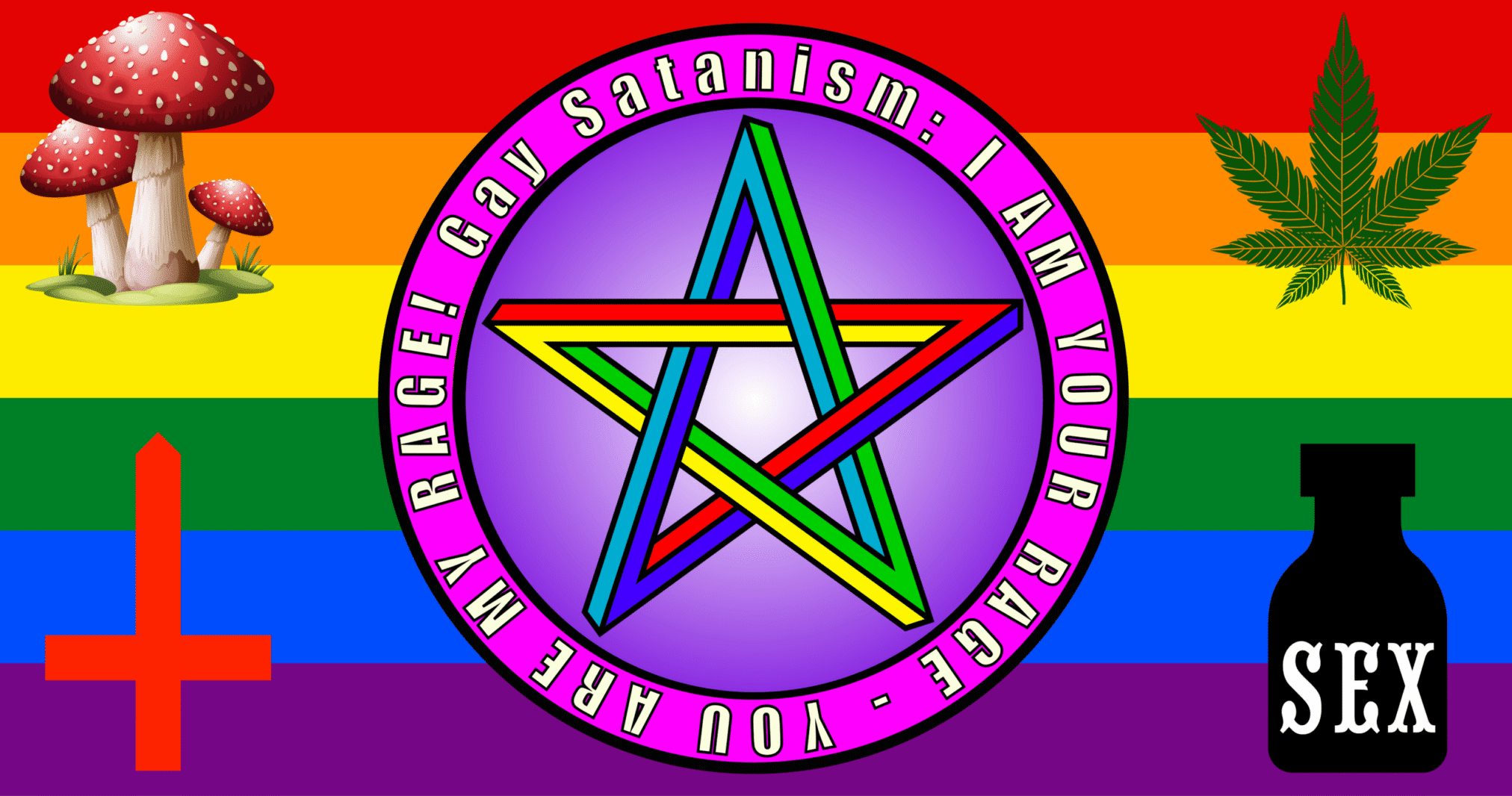 Rainbow flag banner of Gay Satanism by the Antichrist Slut Sodomia