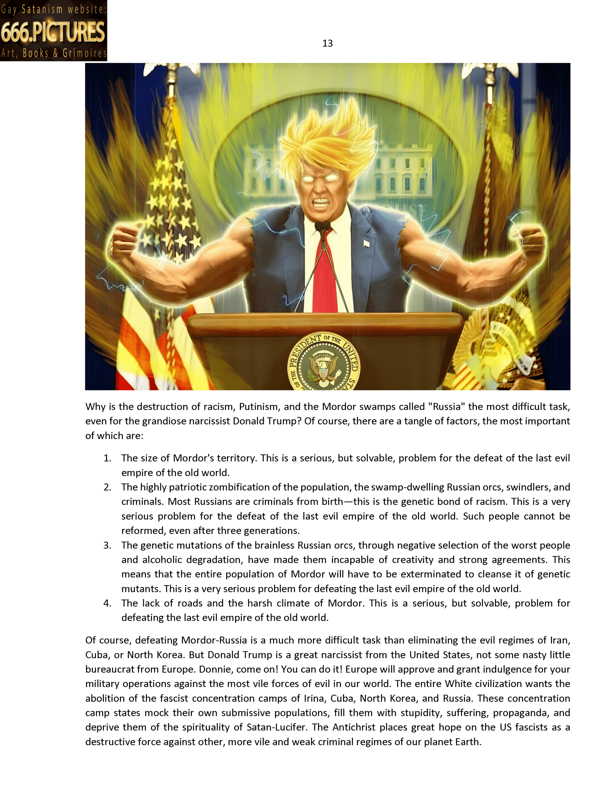 SatanArt. Nr. 42: Donald Trump, leader of the SOCG "USA" and a narcissistic sociopath with NPD syndrome. Puritan satire. High quality satanic Antichrist’s fine art almanac PDF e-Book - Image 14