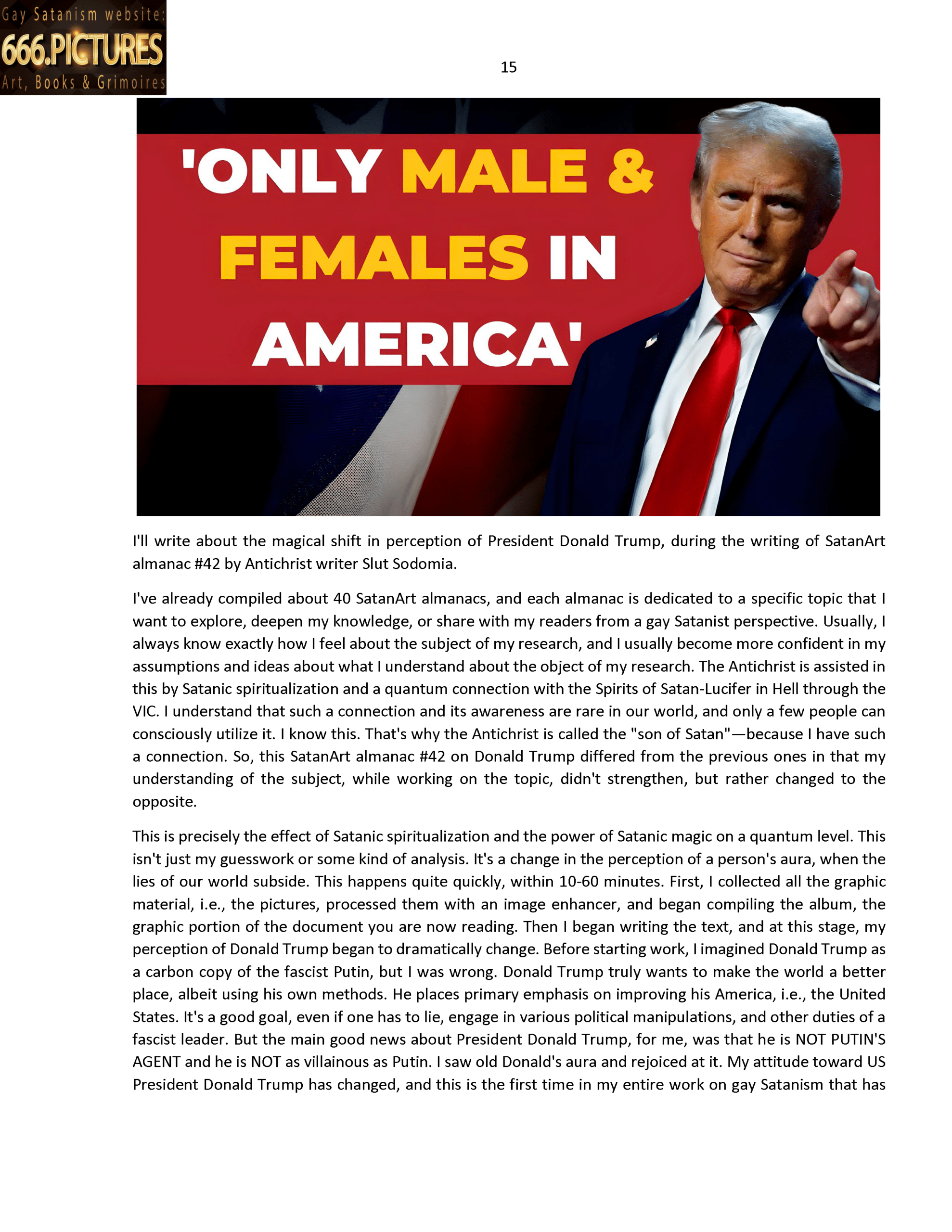 SatanArt. Nr. 42: Donald Trump, leader of the SOCG "USA" and a narcissistic sociopath with NPD syndrome. Puritan satire. High quality satanic Antichrist’s fine art almanac PDF e-Book - Image 16