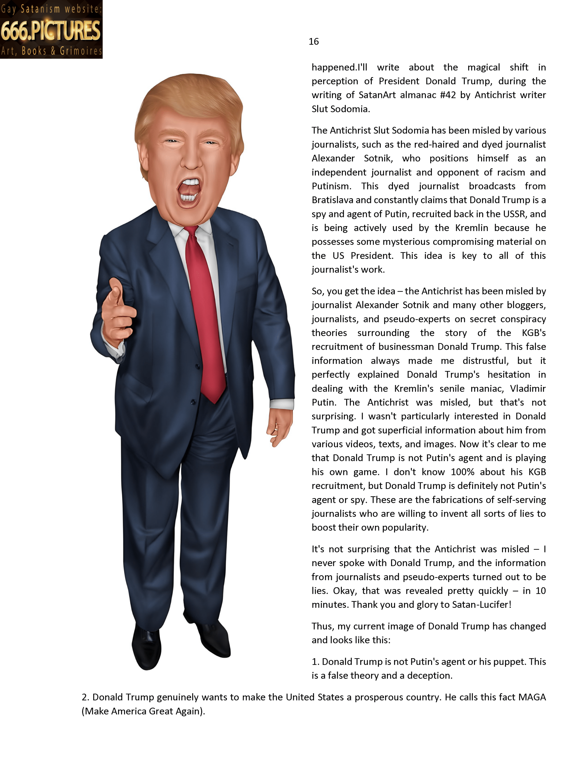 SatanArt. Nr. 42: Donald Trump, leader of the SOCG "USA" and a narcissistic sociopath with NPD syndrome. Puritan satire. High quality satanic Antichrist’s fine art almanac PDF e-Book - Image 17