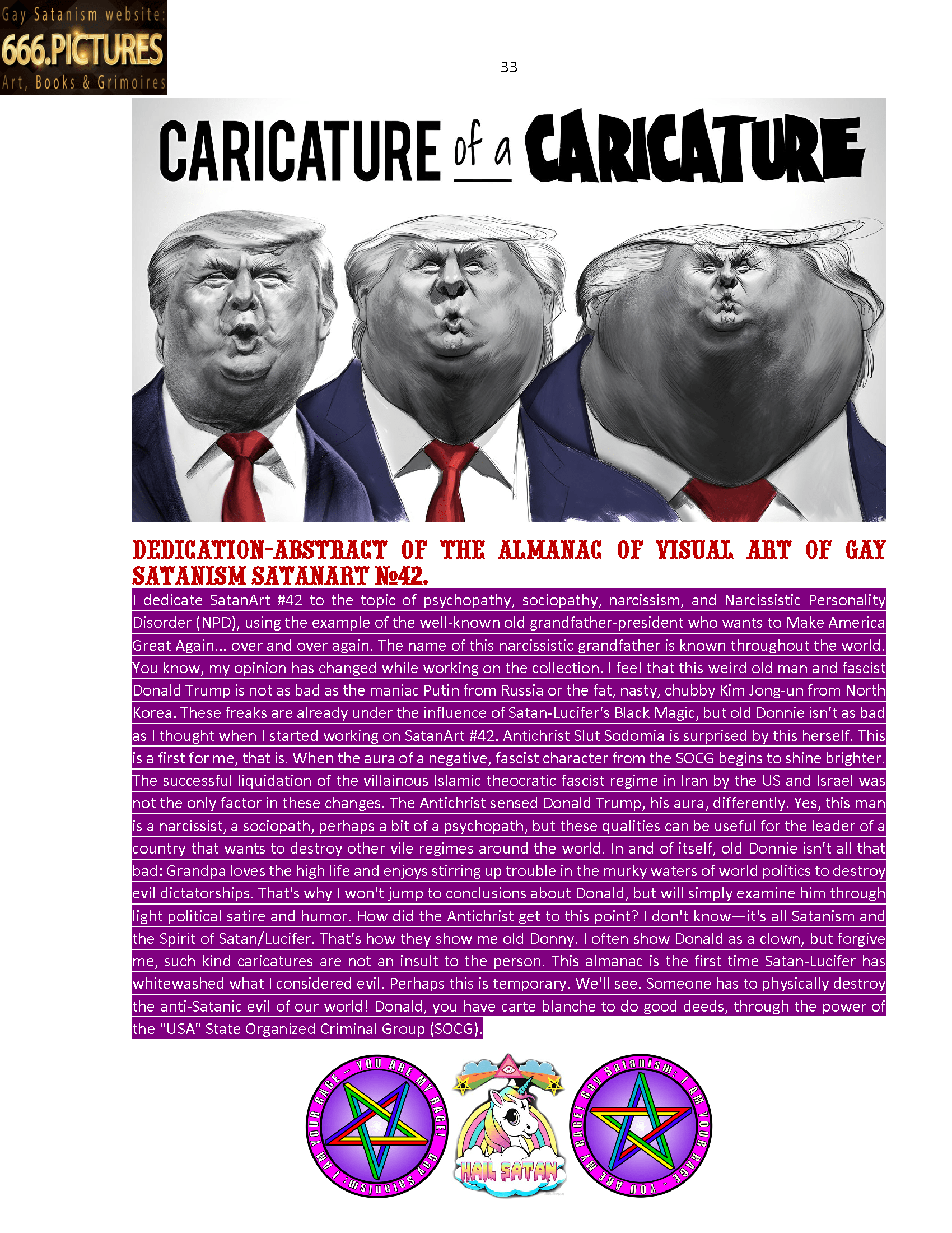 SatanArt. Nr. 42: Donald Trump, leader of the SOCG "USA" and a narcissistic sociopath with NPD syndrome. Puritan satire. High quality satanic Antichrist’s fine art almanac PDF e-Book - Image 23