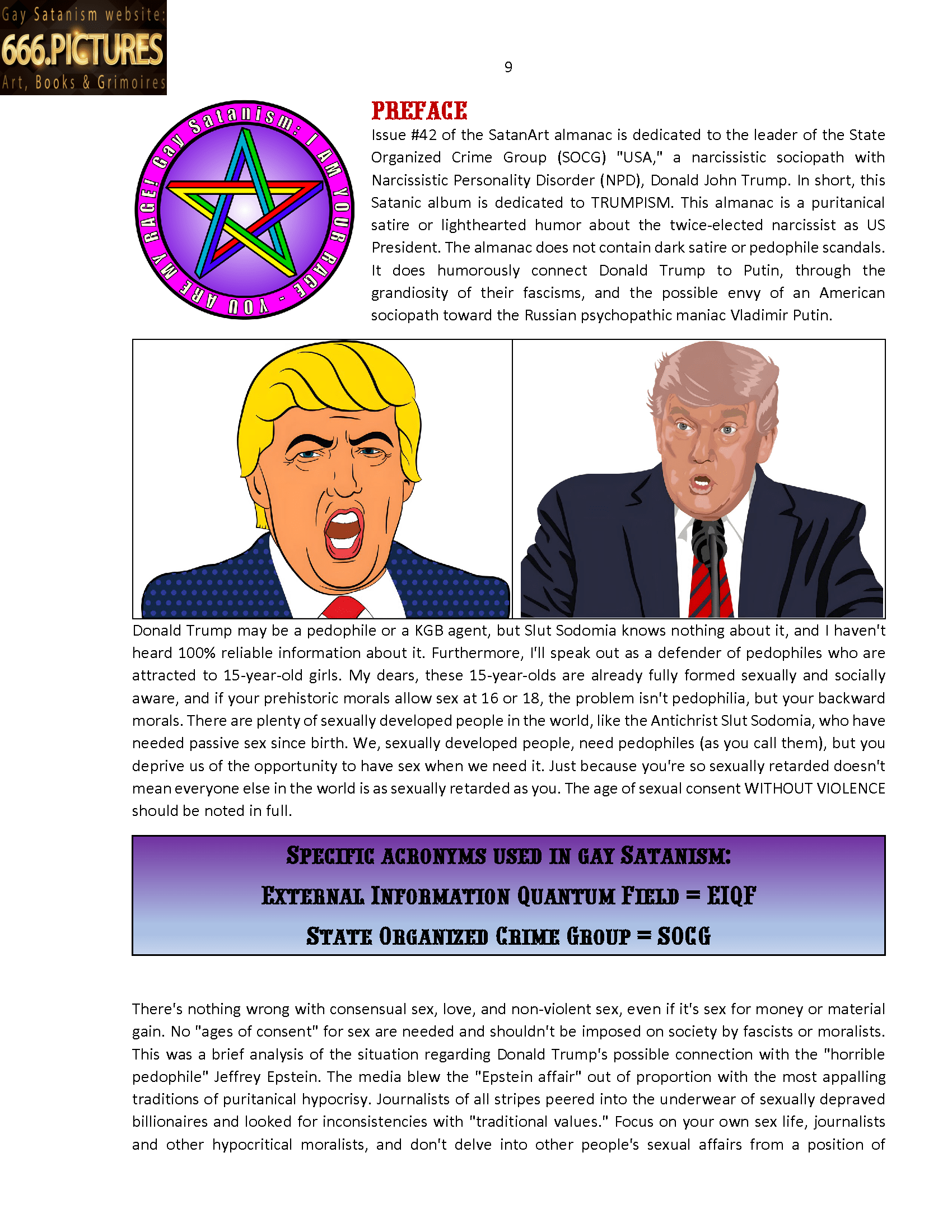 SatanArt. Nr. 42: Donald Trump, leader of the SOCG "USA" and a narcissistic sociopath with NPD syndrome. Puritan satire. High quality satanic Antichrist’s fine art almanac PDF e-Book - Image 10