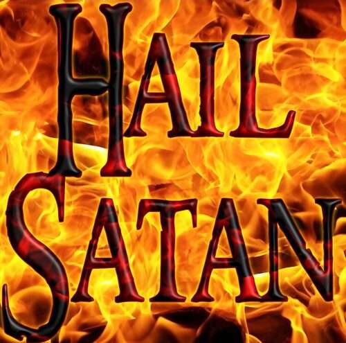 Spiritual theistic satanism vs Atheistic "Gray" satanism Gay Satanism poster Hail Satan. Flame of satanism