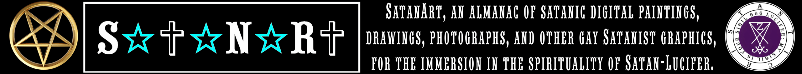 Banner of the Antichrist Slut Sodomia satanic magazine, which is a self-published digital art and zine creator known for producing niche, countercultural online albums—such as SatanArt—focused on graphic themes of gay Satanism, alternative subcultures, and surreal imagery.